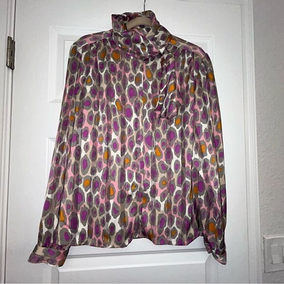 Vintage NICOLA Animal Print Hidden Button Front Long Sleeve Blouse Top - Picture 1 of 8